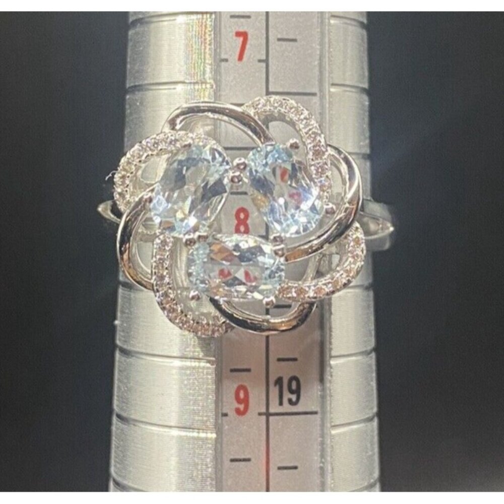 March Birthstone Aquamarine Ring Sz 8 Gem Stone King GSK Sterling Silver Lab - Picture 7 of 9
